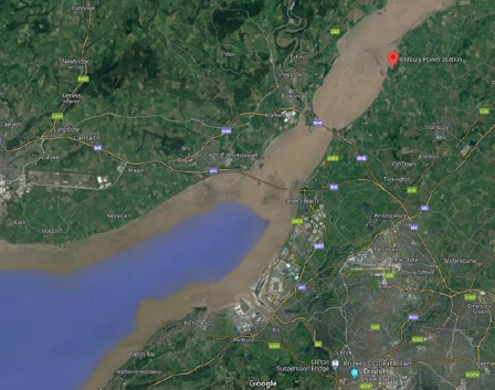 Fig 2: Map of the Severn Estuary showing the location of Oldbury Power Station. Credit Google