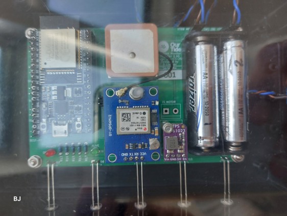 An image showing the pcb for the electronics that sits on the raft with the model turbine. It is enclosed inside a plastic case.